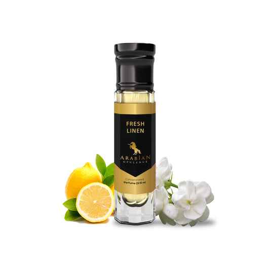 FR298 HUILE DE PARFUM DE LIN FRAIS POUR FEMME, flacon roll-on 6 ml, opulence arabe, floral, boisé, aldéhydique, poudré, frais, terreux