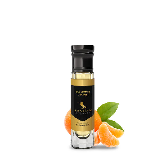 FR278 HUILE DE PARFUM D'ORANGE FLEURIE POUR HOMME ET FEMME, fleur d'oranger, nénuphar, seringue, feuilles, vert rosée