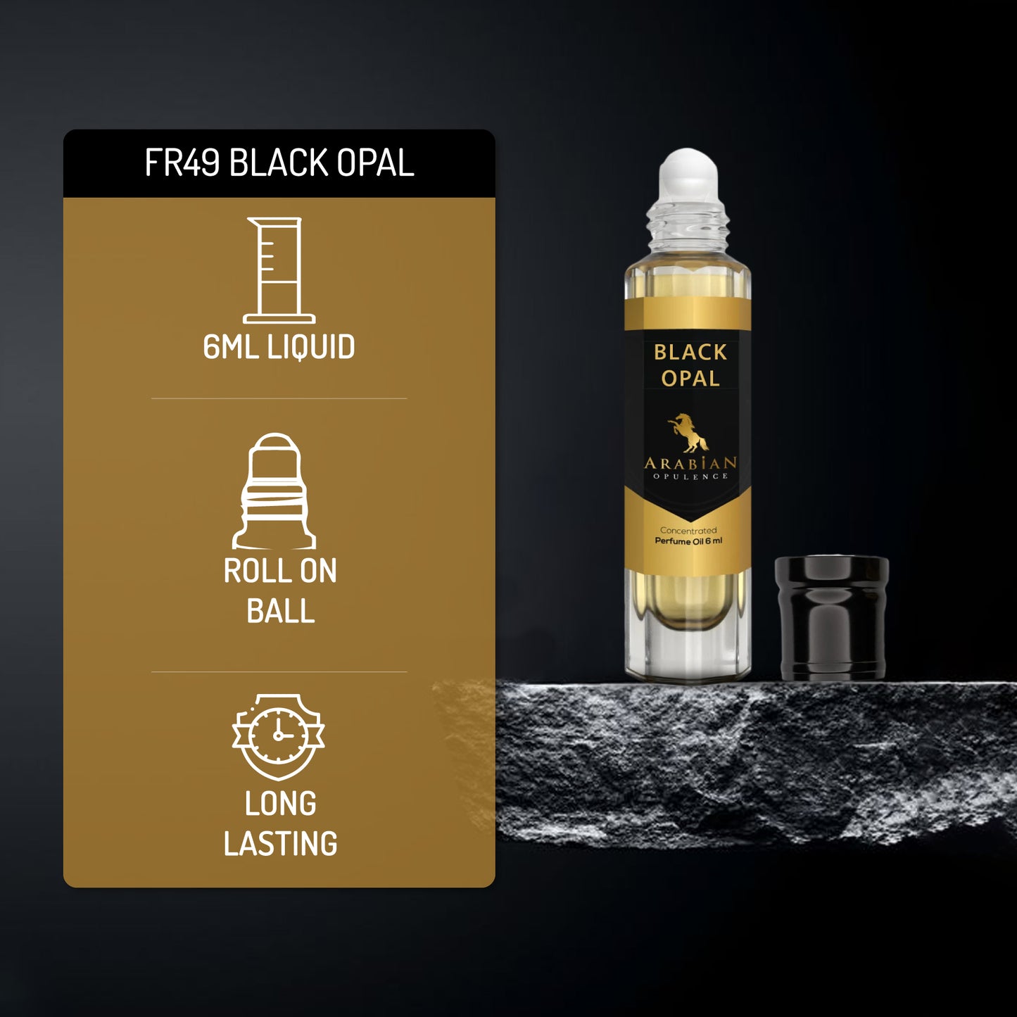 FR49 BLACK OPAL  Oriental Vanilla Perfume Body Oil For Women| Long-Lasting Alcohol-Free Fragrance