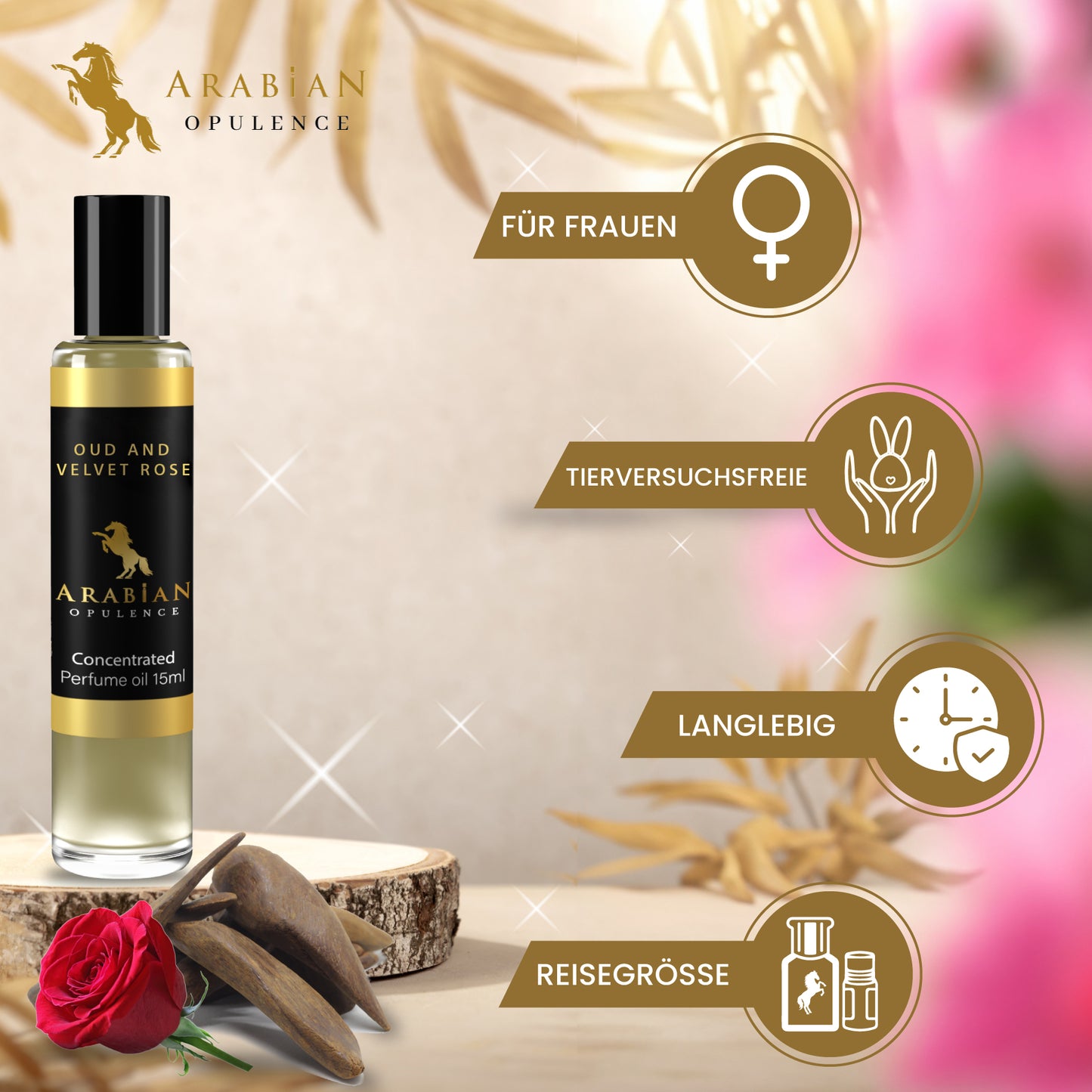 FR288 OUD Y VELVET ROSE, ACEITE DE PERFUME PARA HOMBRE Y MUJER, con aroma a rosas, 6 ml, Arabian Opulence, Rose/Oud/Dulce/Floral/Lactónico