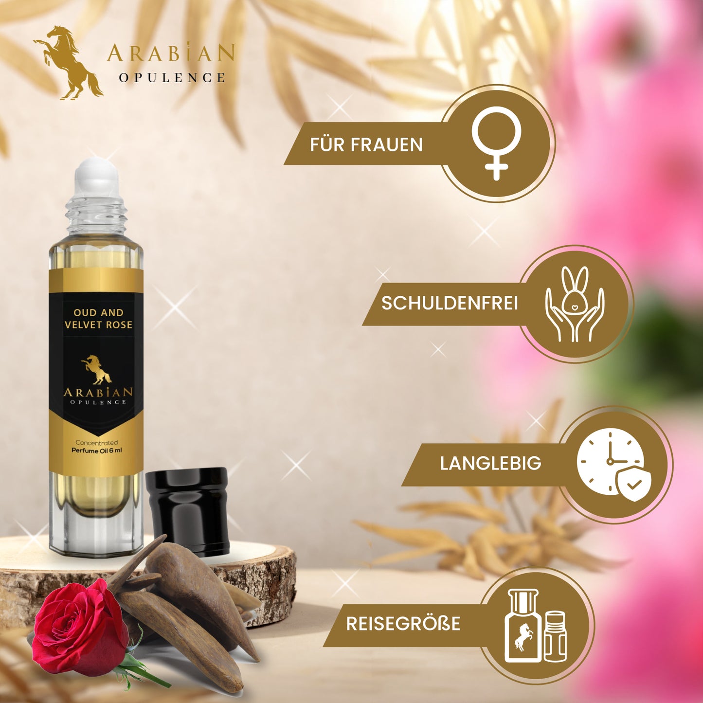 FR288 OUD E ROSA DI VELLUTO, OLIO PROFUMATO PER UOMINI E DONNE, con profumo di rosa, 6 ml, Opulenza araba, Rosa/Oud/Dolce/Floreale/Lattonico